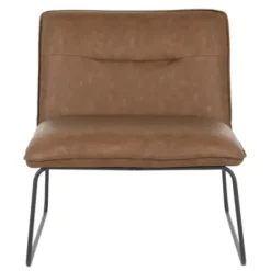 Accent Chairs-Kirkland's Home Dark Faux Leather Sleigh Accent Chair Brown