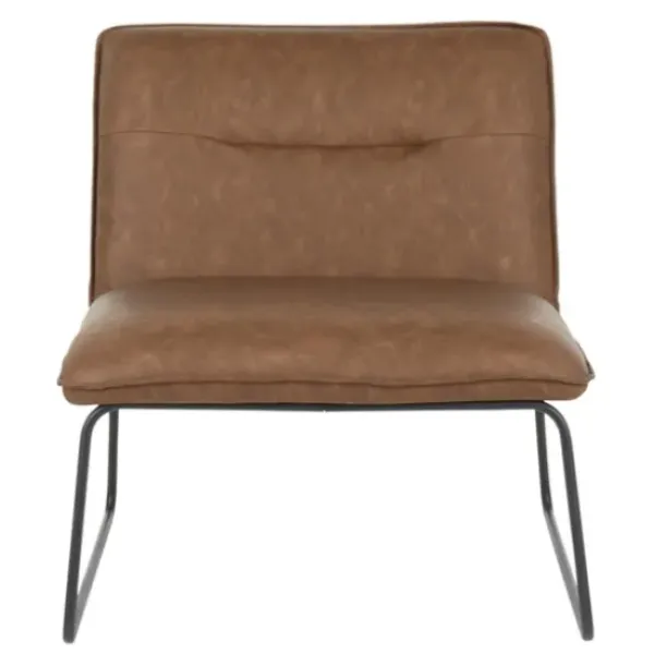 Accent Chairs-Kirkland's Home Dark Faux Leather Sleigh Accent Chair Brown