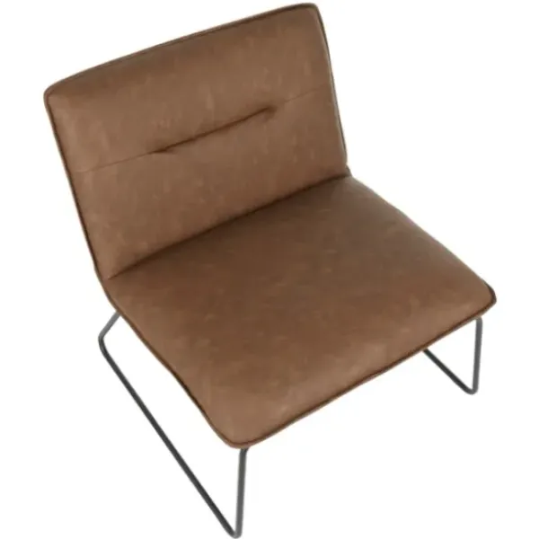 Accent Chairs-Kirkland's Home Dark Faux Leather Sleigh Accent Chair Brown