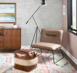 Accent Chairs-Kirkland's Home Dark Faux Leather Sleigh Accent Chair Brown