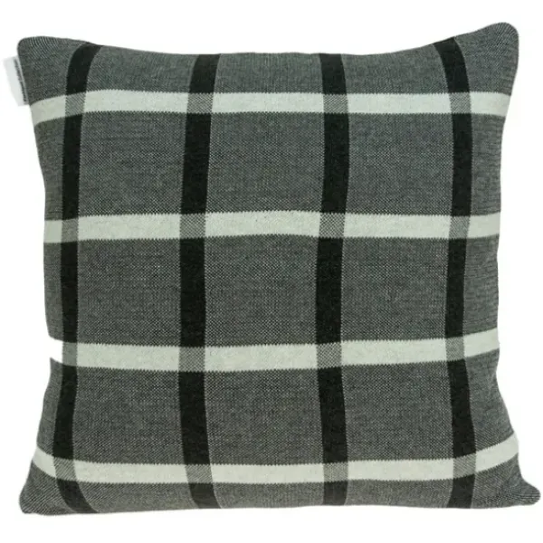 Pillows-Kirkland's Home Dark Gray Plaid Knitted Pillow Gray/Black/White