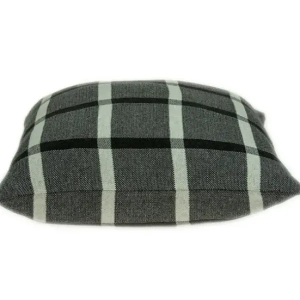 Pillows-Kirkland's Home Dark Gray Plaid Knitted Pillow Gray/Black/White