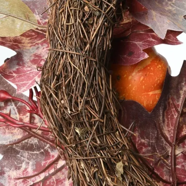 Wreaths-Kirkland's Home Dark Ivy And Oak Foliage With Pumpkins Wreath Brown/Orange