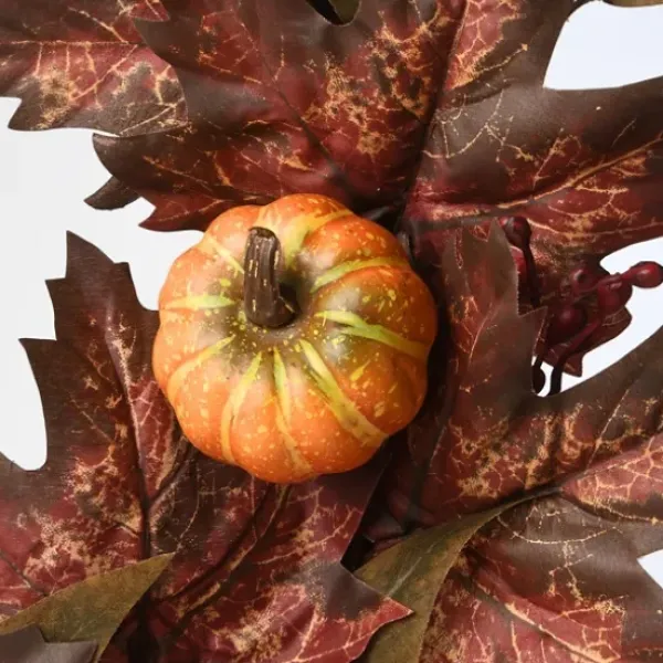 Wreaths-Kirkland's Home Dark Ivy And Oak Foliage With Pumpkins Wreath Brown/Orange