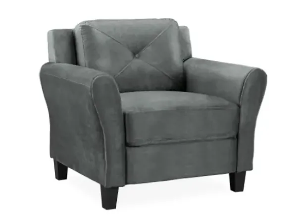 Accent Chairs-Kirkland's Home Dark Kelly Microfiber Rolled Arm Chair Gray