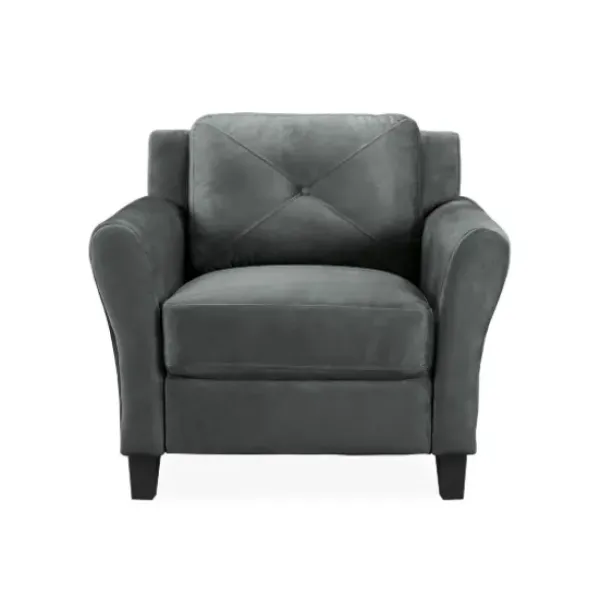 Accent Chairs-Kirkland's Home Dark Kelly Microfiber Rolled Arm Chair Gray