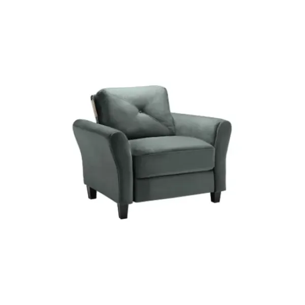 Accent Chairs-Kirkland's Home Dark Kelly Microfiber Rolled Arm Chair Gray