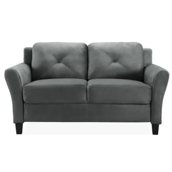 Sofas & Loveseats-Kirkland's Home Dark Kelly Microfiber Rolled Arm Loveseat Gray