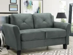 Sofas & Loveseats-Kirkland's Home Dark Kelly Microfiber Rolled Arm Loveseat Gray