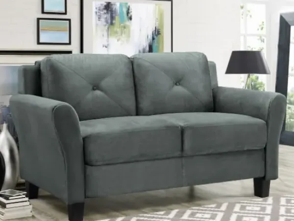 Sofas & Loveseats-Kirkland's Home Dark Kelly Microfiber Rolled Arm Loveseat Gray