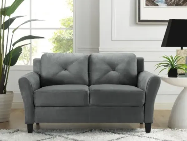 Sofas & Loveseats-Kirkland's Home Dark Kelly Microfiber Rolled Arm Loveseat Gray