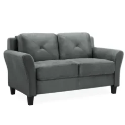 Sofas & Loveseats-Kirkland's Home Dark Kelly Microfiber Rolled Arm Loveseat Gray