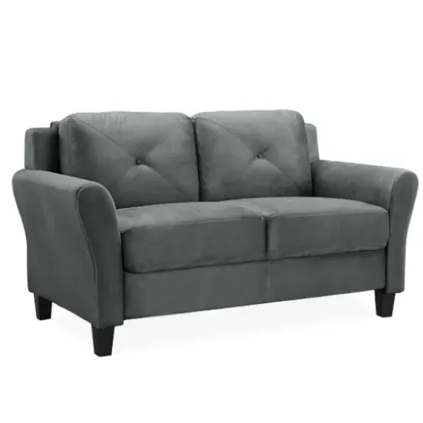 Sofas & Loveseats-Kirkland's Home Dark Kelly Microfiber Rolled Arm Loveseat Gray