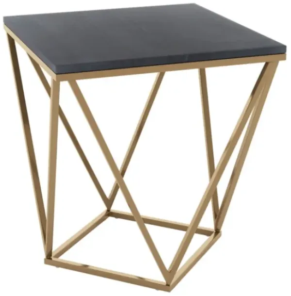 Accent & End Tables-Kirkland's Home Dark Marble And Gold Geometric Accent Table Gray