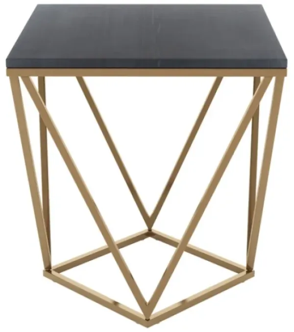 Accent & End Tables-Kirkland's Home Dark Marble And Gold Geometric Accent Table Gray