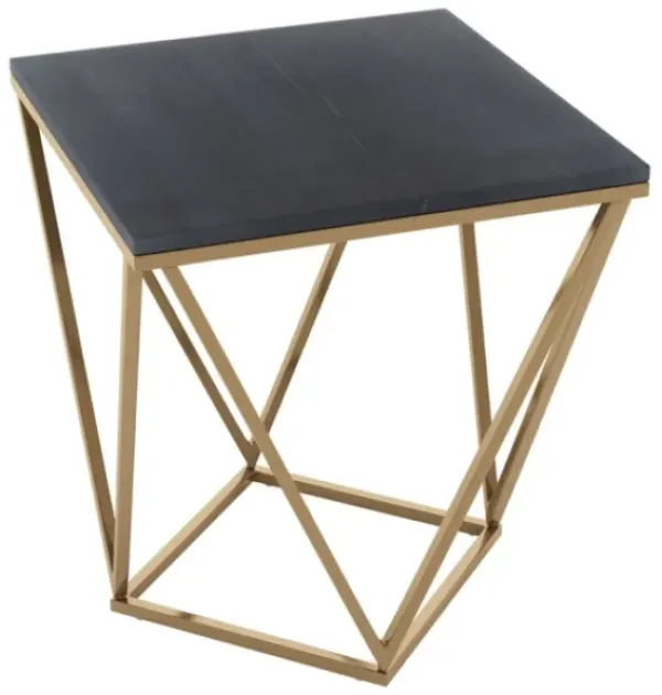 Accent & End Tables-Kirkland's Home Dark Marble And Gold Geometric Accent Table Gray