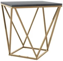 Accent & End Tables-Kirkland's Home Dark Marble And Gold Geometric Accent Table Gray