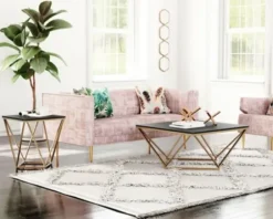 Accent & End Tables-Kirkland's Home Dark Marble And Gold Geometric Accent Table Gray
