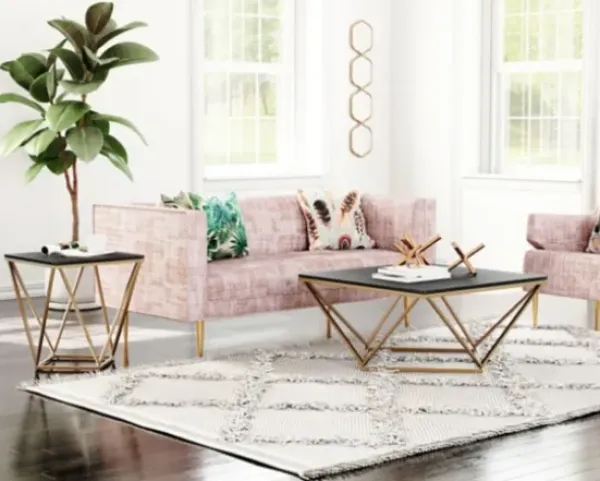 Accent & End Tables-Kirkland's Home Dark Marble And Gold Geometric Accent Table Gray