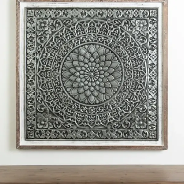 Wall Plaques-Kirkland's Home Dark Medallion Wood And Metal Wall Plaque Gray