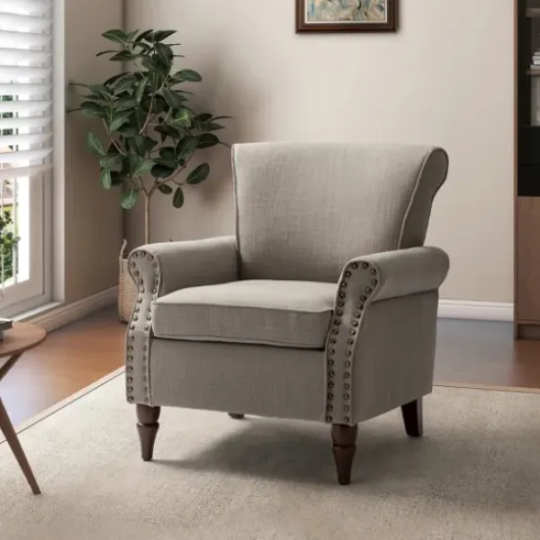 Accent Chairs-Kirkland's Home Dark Miriam Nailhead Trim Armchair Gray
