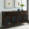 Cabinets & Sideboards-Kirkland's Home Dark Oak Fluted Glass Sideboard Cabinet Brown