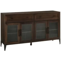 Cabinets & Sideboards-Kirkland's Home Dark Oak Fluted Glass Sideboard Cabinet Brown