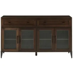 Cabinets & Sideboards-Kirkland's Home Dark Oak Fluted Glass Sideboard Cabinet Brown