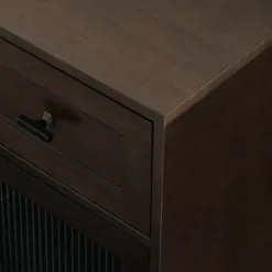 Cabinets & Sideboards-Kirkland's Home Dark Oak Fluted Glass Sideboard Cabinet Brown
