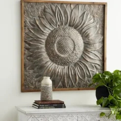 Wall Plaques-Kirkland's Home Dark Silver Metal Sunburst Wood Frame Wall Plaque Gray