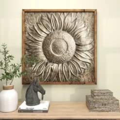 Wall Plaques-Kirkland's Home Dark Silver Metal Sunburst Wood Frame Wall Plaque Gray