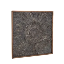 Wall Plaques-Kirkland's Home Dark Silver Metal Sunburst Wood Frame Wall Plaque Gray
