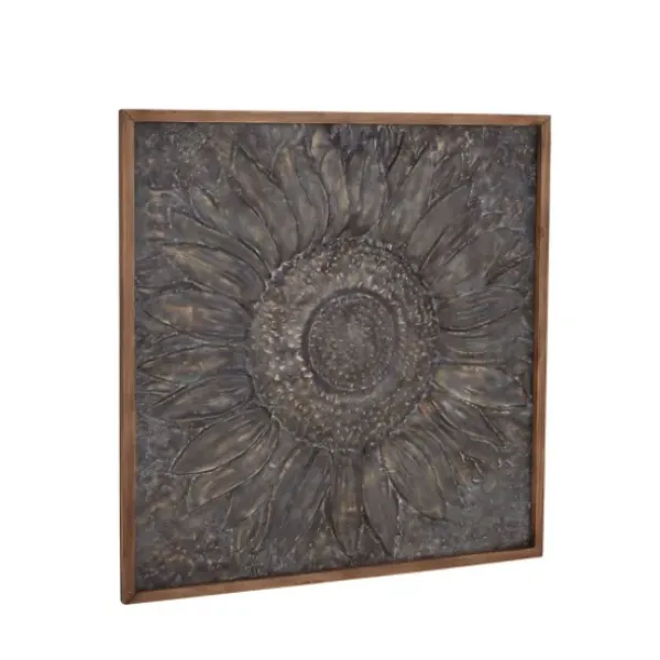 Wall Plaques-Kirkland's Home Dark Silver Metal Sunburst Wood Frame Wall Plaque Gray