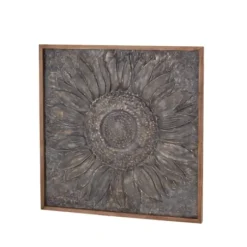 Wall Plaques-Kirkland's Home Dark Silver Metal Sunburst Wood Frame Wall Plaque Gray