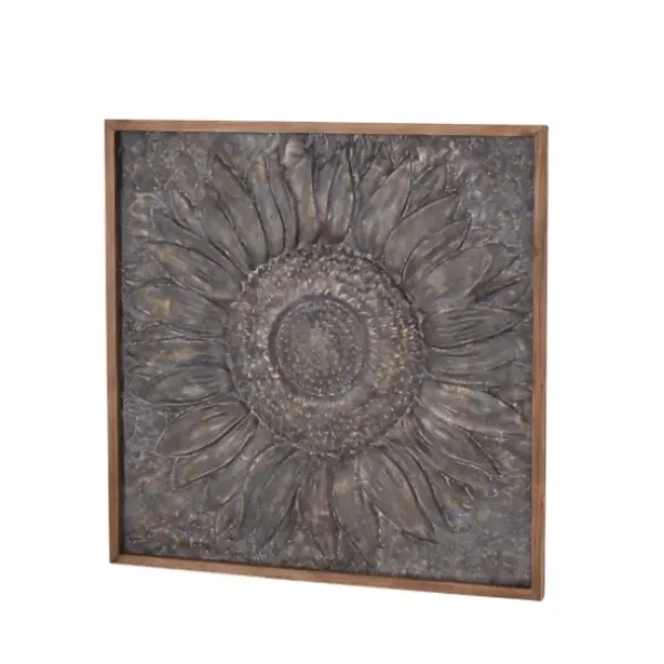 Wall Plaques-Kirkland's Home Dark Silver Metal Sunburst Wood Frame Wall Plaque Gray