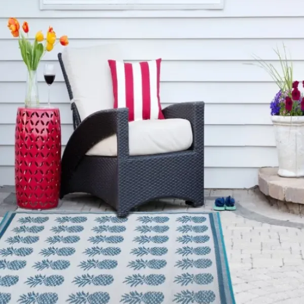 Outdoor Rugs-Kirkland's Home Dark Square Diamond Outdoor Area Rug, 5X7 Gray