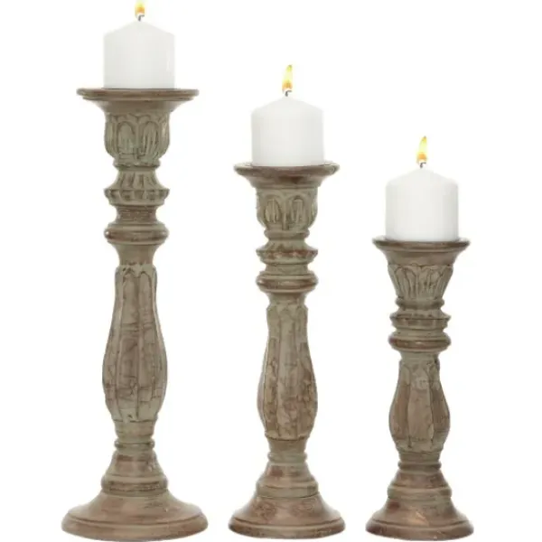Candle Holders-Kirkland's Home Dark Stained Wood Candle Holders, Set Of 3 Gray