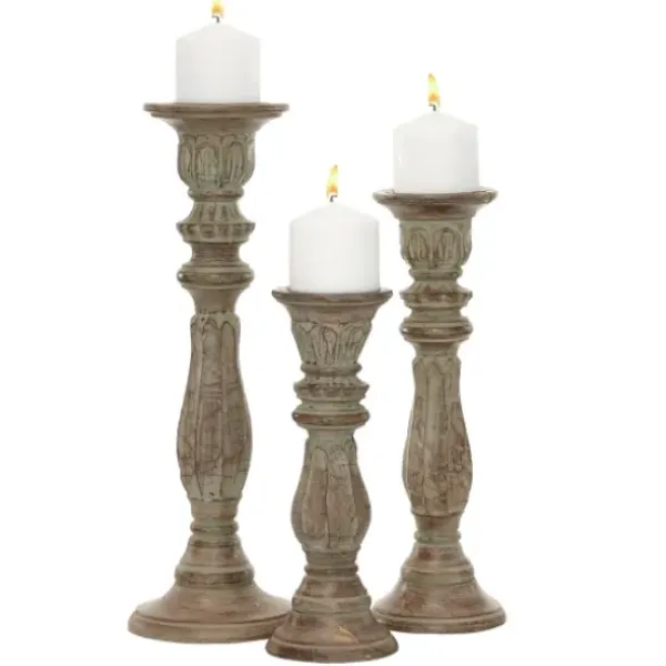 Candle Holders-Kirkland's Home Dark Stained Wood Candle Holders, Set Of 3 Gray