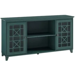 Cabinets & Sideboards-Kirkland's Home Dark Teal Fretwork 2-Door Sideboard Blue