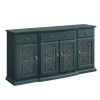 Cabinets & Sideboards-Kirkland's Home Dark Teal Tiered Fretwork Cabinet Blue