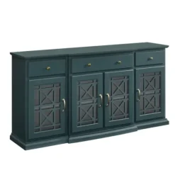 Cabinets & Sideboards-Kirkland's Home Dark Teal Tiered Fretwork Cabinet Blue