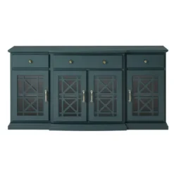 Cabinets & Sideboards-Kirkland's Home Dark Teal Tiered Fretwork Cabinet Blue