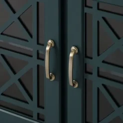 Cabinets & Sideboards-Kirkland's Home Dark Teal Tiered Fretwork Cabinet Blue