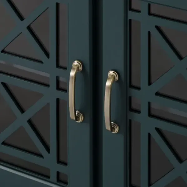 Cabinets & Sideboards-Kirkland's Home Dark Teal Tiered Fretwork Cabinet Blue