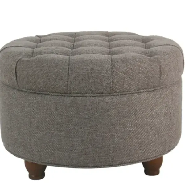 Benches & Ottomans-Kirkland's Home Dark Tufted Round Storage Ottoman Gray