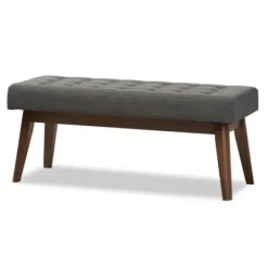 Benches & Ottomans-Kirkland's Home Dark Tufted Walnut Wood Bench Gray