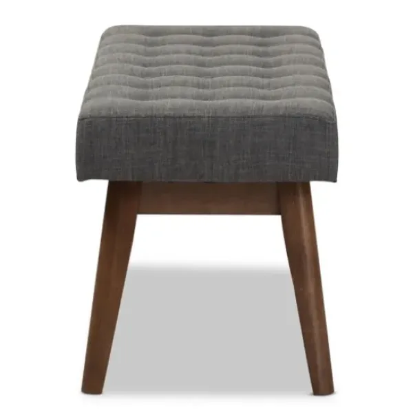 Benches & Ottomans-Kirkland's Home Dark Tufted Walnut Wood Bench Gray
