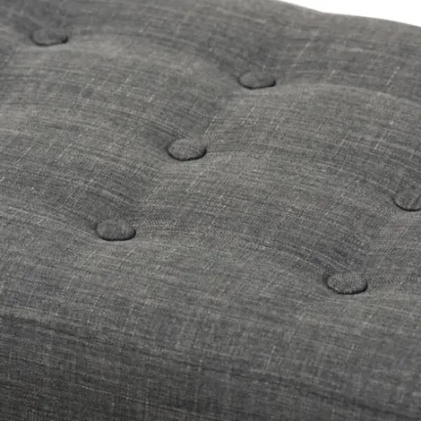Benches & Ottomans-Kirkland's Home Dark Tufted Walnut Wood Bench Gray