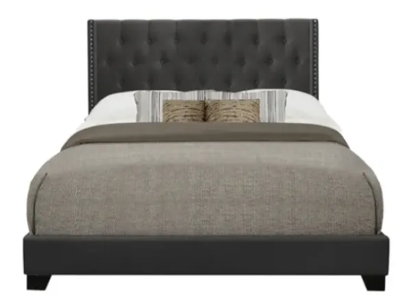 Beds & Headboards-Kirkland's Home Dark Upholstered Button Tufted Wing Queen Bed Gray