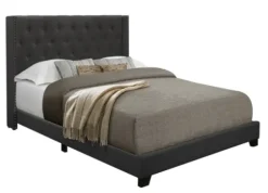 Beds & Headboards-Kirkland's Home Dark Upholstered Button Tufted Wing King Bed Gray